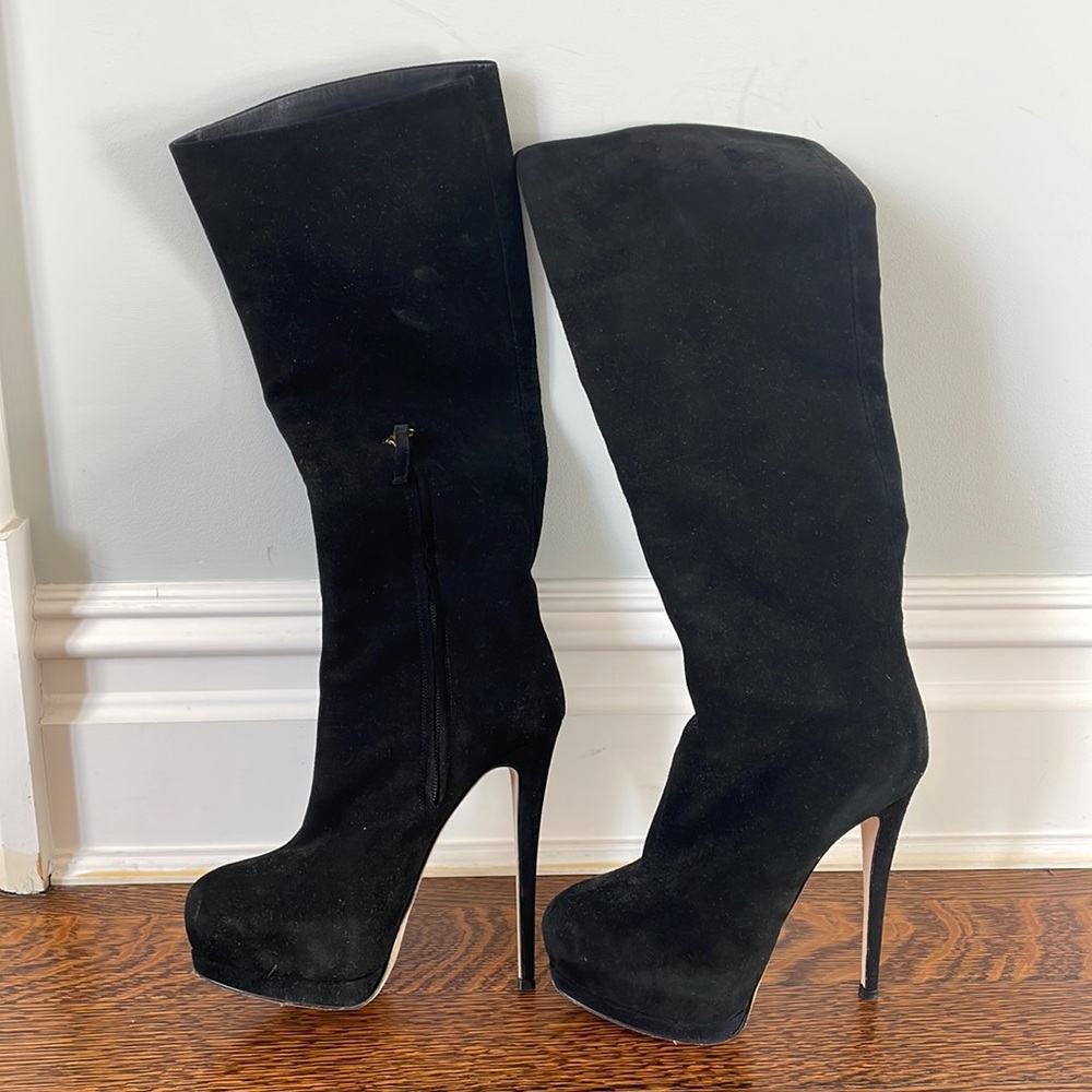 Giuseppe Zanotti Double Platform Black Suede Stiletto Boots
